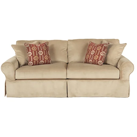 Skirted Rolled Arm Sofa With Accent Pillows